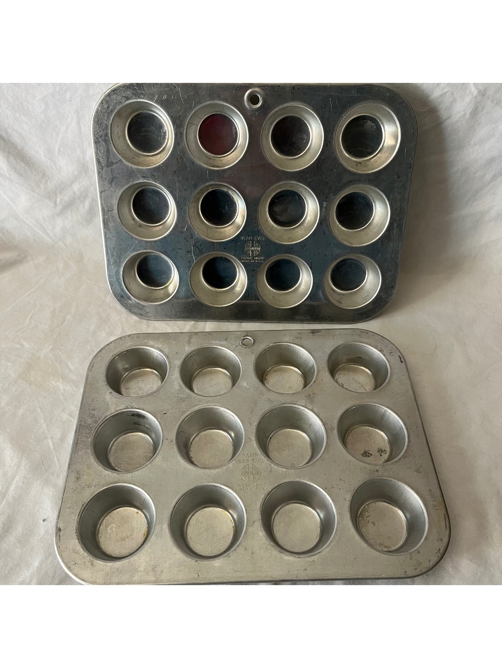 Lot of 2 Vintage Wear-Ever 38412 Aluminum Mini Muffin Pans 12 Cup USA